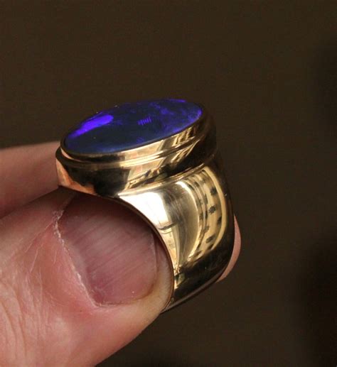 Black Opal Mens Ring 14 K Solid Yellow Gold - Etsy