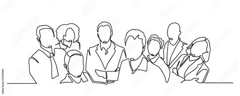 continuous drawing of a business team standing together. continuous ...