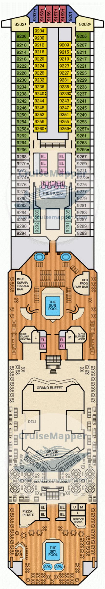 Carnival Conquest deck 9 plan | CruiseMapper