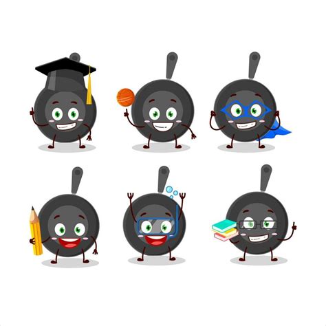 School student of frying pan cartoon character with various expressions ...