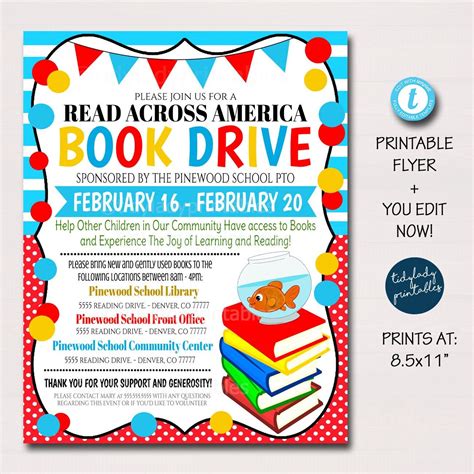 Read Across America Book Drive Flyer, School Pto Pta, Literacy Event ...