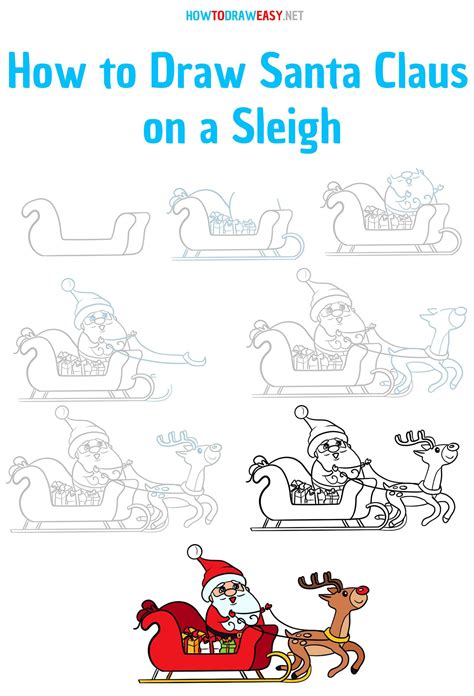 How to Draw Santa Claus on a Sleigh Step by Step | How to draw santa ...