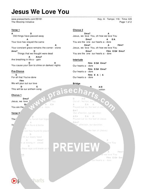 Jesus We Love You Chords PDF (The Worship Initiative) - PraiseCharts