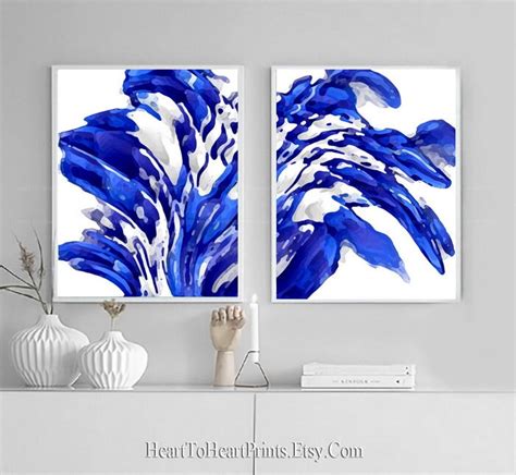 Royal Blue Abstract Painting Downloadable Art Set of 2 Prints | Etsy