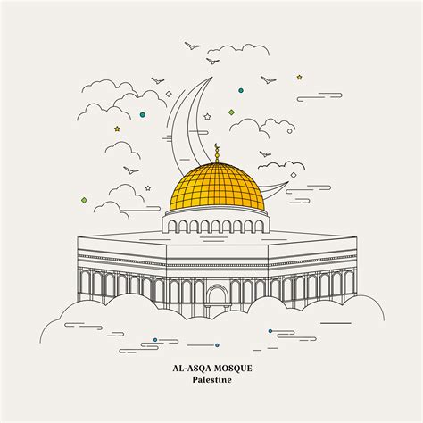 Al Aqsa Mosque in line art. Palestine landmark. 21758254 Vector Art at ...