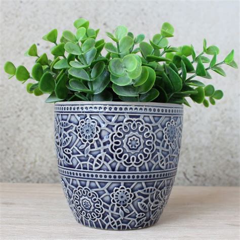 Glossy Blue Ceramic Moroccan Pot Planter 11cm Indoor Outdoor Garden ...