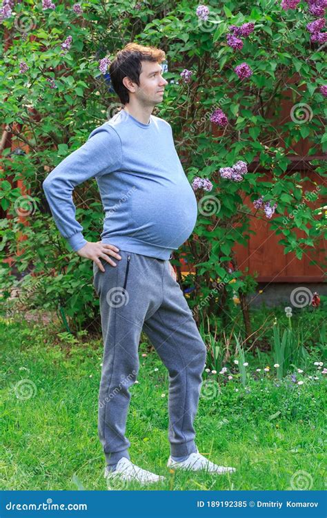 Pregnant Man with Big Belly. Concept of Male Pregnancy. Happy ...