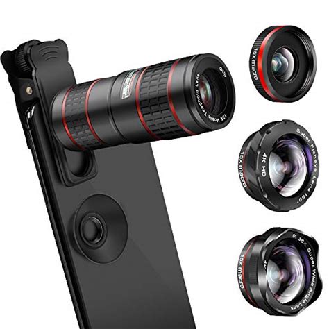 Phone Camera Lens, KNGUVTH 5 in 1 Cell Phone Lens Kit - 12X Zoom ...