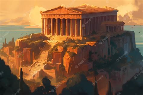 Premium Photo | Acropolis in ancient Greece digital art illustration