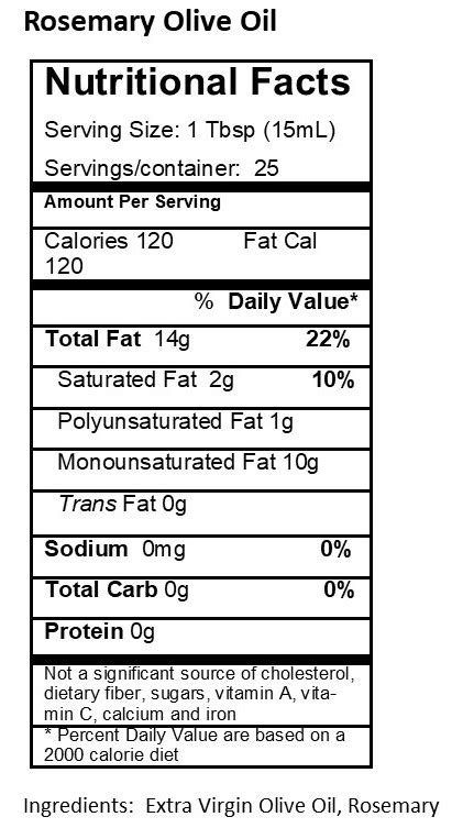 Nutrition Facts - Vita Sana Olive Oil