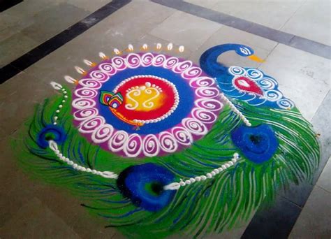 20 Beautiful & Simple Peacock Rangoli Designs - K4 Craft