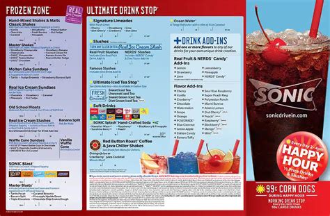 Menu at Sonic Drive-In fast food, Baltimore, W Patapsco Ave