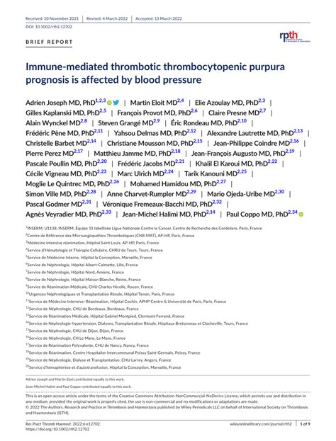 (PDF) Immune‐mediated thrombotic thrombocytopenic purpura prognosis is ...