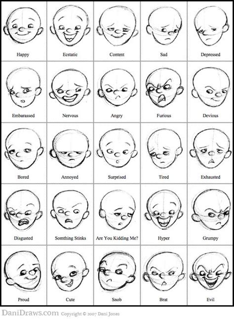 Cartoony Facial Expressions Reference Sheet 2 | Face drawing, Drawing ...