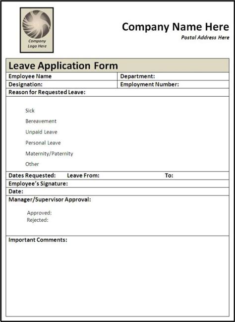 Sample Leave Application Form | Free Word Templates