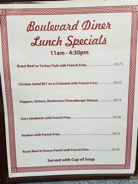 Menu at Boulevard Diner restaurant, Scranton