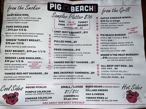 Online Menu of Pig Beach BBQ Queens Restaurant, Queens, New York, 11106 ...