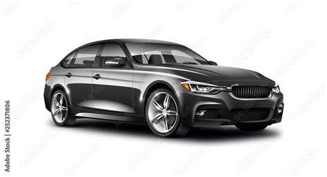 Black Luxury Sedan Car On White Background. Generic Vehicle Perspective ...