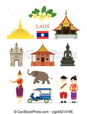 Laos Landmarks and Culture Object Set Vector - stock illustration ...