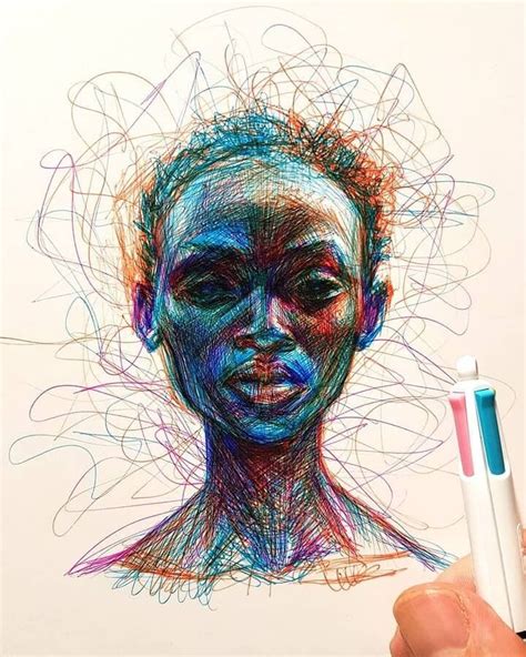 Scribble Color Pen Portraits | Ink pen art, Ballpoint pen art, Pen art ...