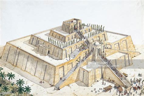 Reconstruction of the Ziggurat of Ur, drawing. Mesopotamian ...