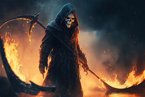 Grim Reaper with his Scythe in a Lake of Flames Digital Art by John ...