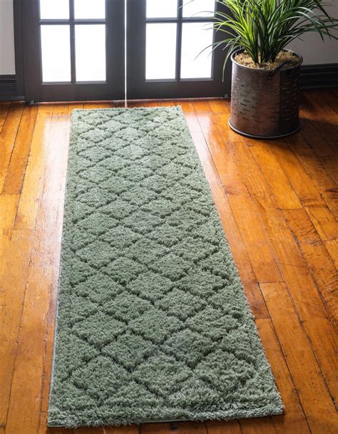 Green 80cm x 305cm Trellis Shag Runner Rug | AU Rugs