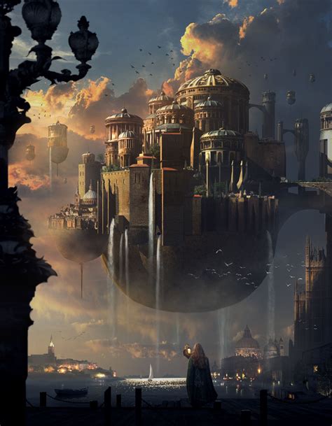 Floating City. Sunset Castle by Mai Anh Tran | Fantasy concept art ...