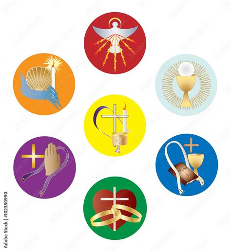 Symbols of the seven sacraments of the Catholic Church. Color vector ...