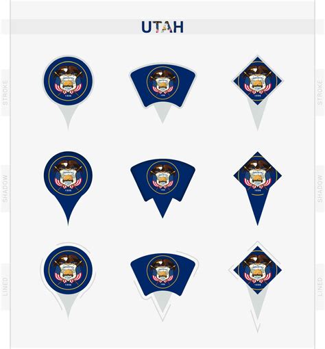 Utah flag, set of location pin icons of Utah flag. 23383277 Vector Art ...