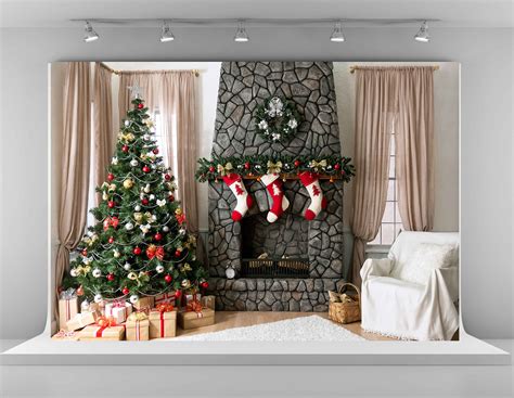 2019 Kate 7x5ft Christmas Tree Photography Backdrops Brick Fireplace ...