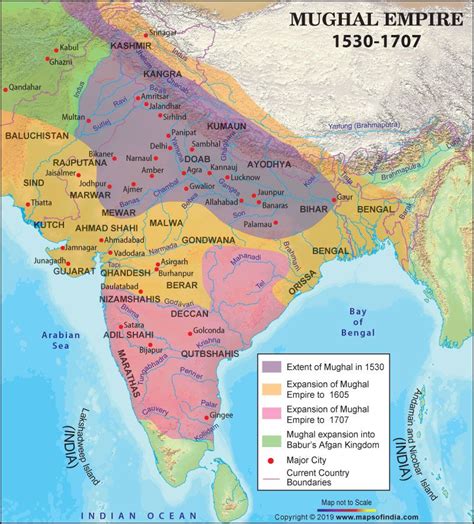 Find mughal empire map, highlights the empire during Babur, Akbar and ...