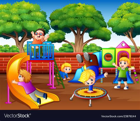 Cartoon children having fun in the playground Vector Image