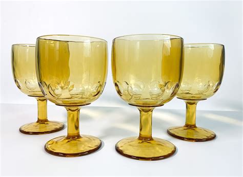 Vintage Set of 4 LARGE Amber Water Glasses / Heavy Goblets by Bartlett ...