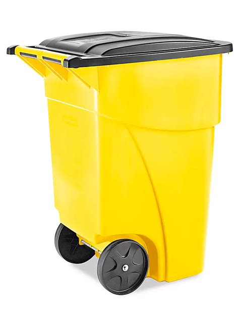 Rubbermaid® Trash Can with Wheels - 50 Gallon, Yellow H-1107Y - Uline