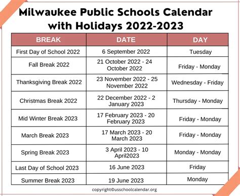 Milwaukee Public Schools Calendar - US School Calendar