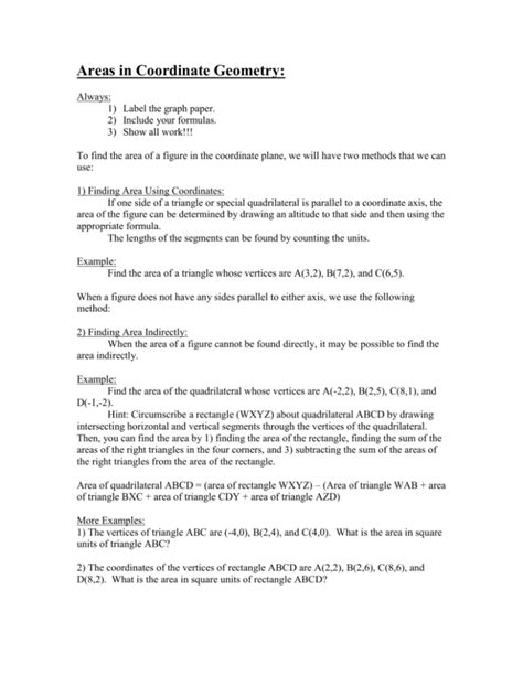 Areas in Coordinate Geometry