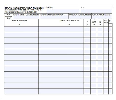 Hand Receipt Form Fillable - Printable Forms Free Online