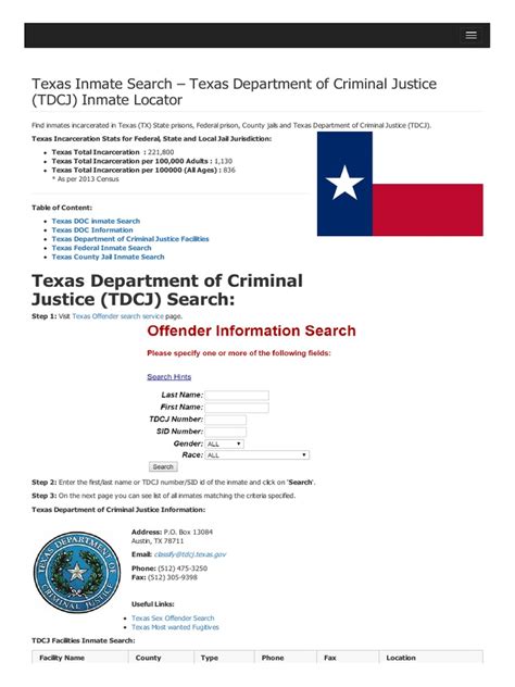 Texas Inmate Search Texas Department of Criminal Justice Tdcj Inmate ...