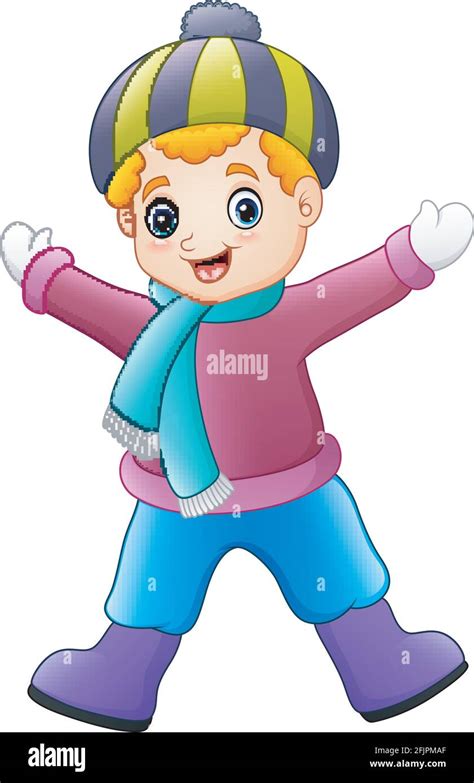 Vector illustration of Happy boy wearing winter clothes Stock Vector ...