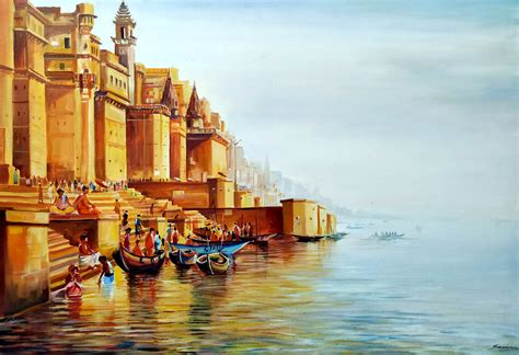 Buy Painting Varanasi Ghats At Early Morning Artwork No 17754 by Indian ...