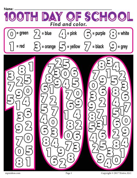 "Find and Color" 100th Day of School FREE Printable Worksheet! – SupplyMe