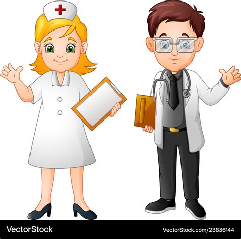 Cartoon smiling doctor and nurse Royalty Free Vector Image