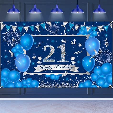 Buy Blue 21st Birthday Decorations Banner for Men Women, Navy Blue ...