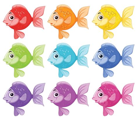 Set Of Colorful Fish Cartoon Animals Drawing Vector, Cartoon, Animals ...