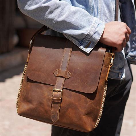 Cool Leather Mens Messenger Bags Shoulder Bag Vintage Crossbody Bags f