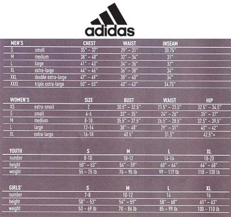 Adidas Sizing Chart - NW Soccer Locker