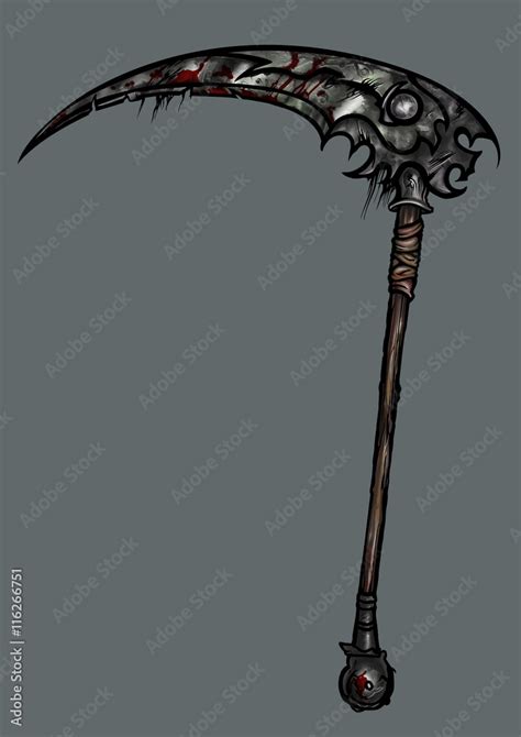 Sinister battle scythe. Illustration exotic weapon scythe in extremal ...