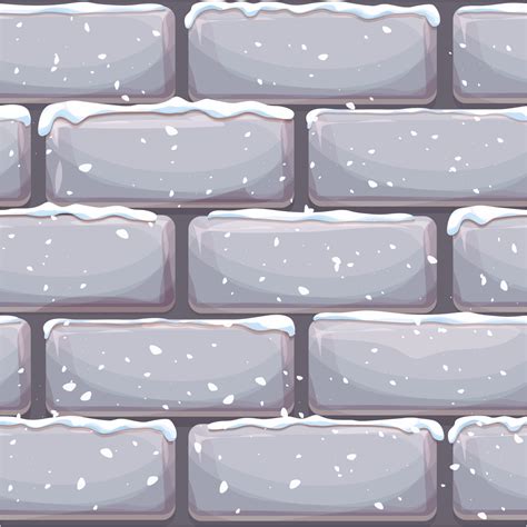 Brick wall with snow, stone bricks, rock surface in cartoon style ...