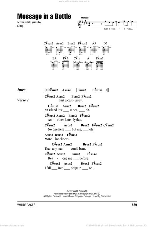 Message In A Bottle sheet music for guitar (chords) v2